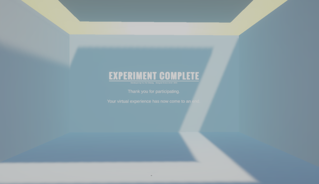 Experiment Complete screen at the end of the Spatial Emotion Lab VR experience.