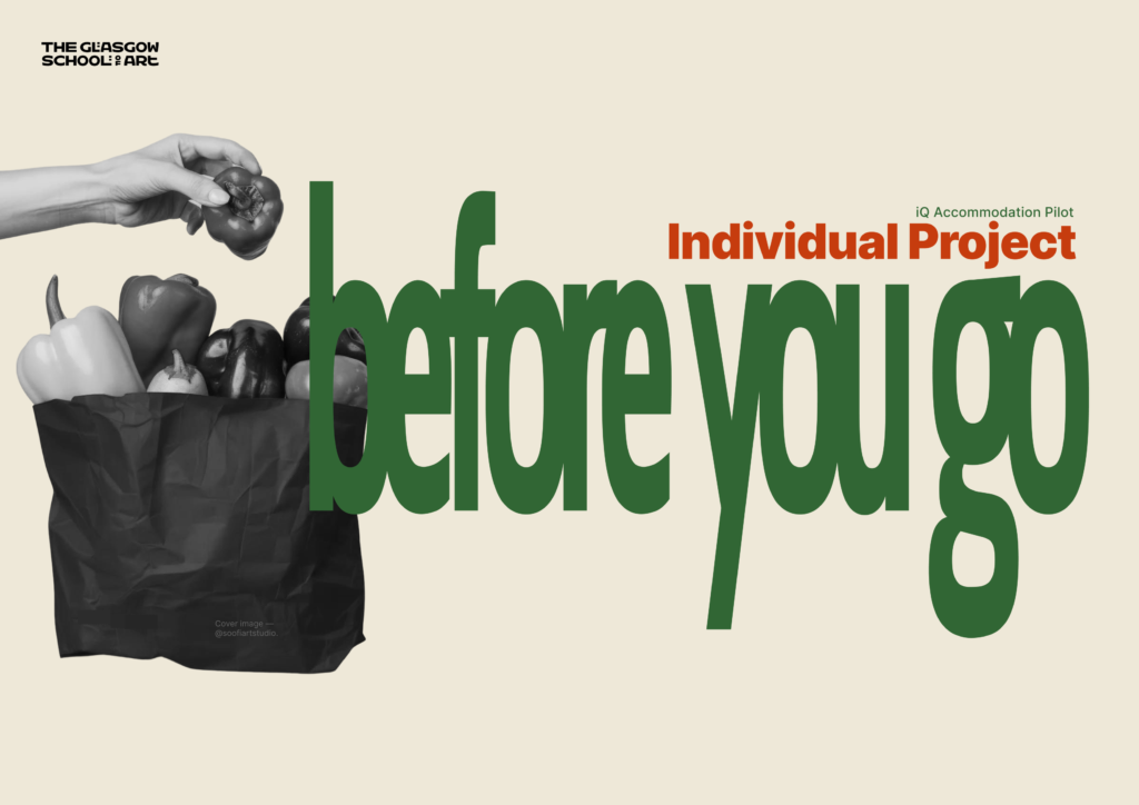 A cream-coloured project cover with a black rubbish bag and large green text reading “before you go”.