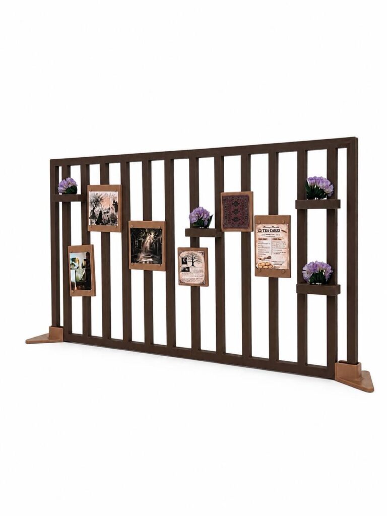Physical model of the Growing Memory Partition showing a modular timber structure with removable contribution panels and integrated shelves.