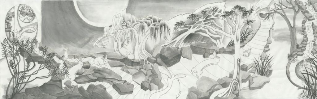 I reinterpreted Alice’s Adventures in Wonderland through the spatial logic of Chinese gardens, prompting the audience to become aware of a way of seeing that is guided by frameworks.