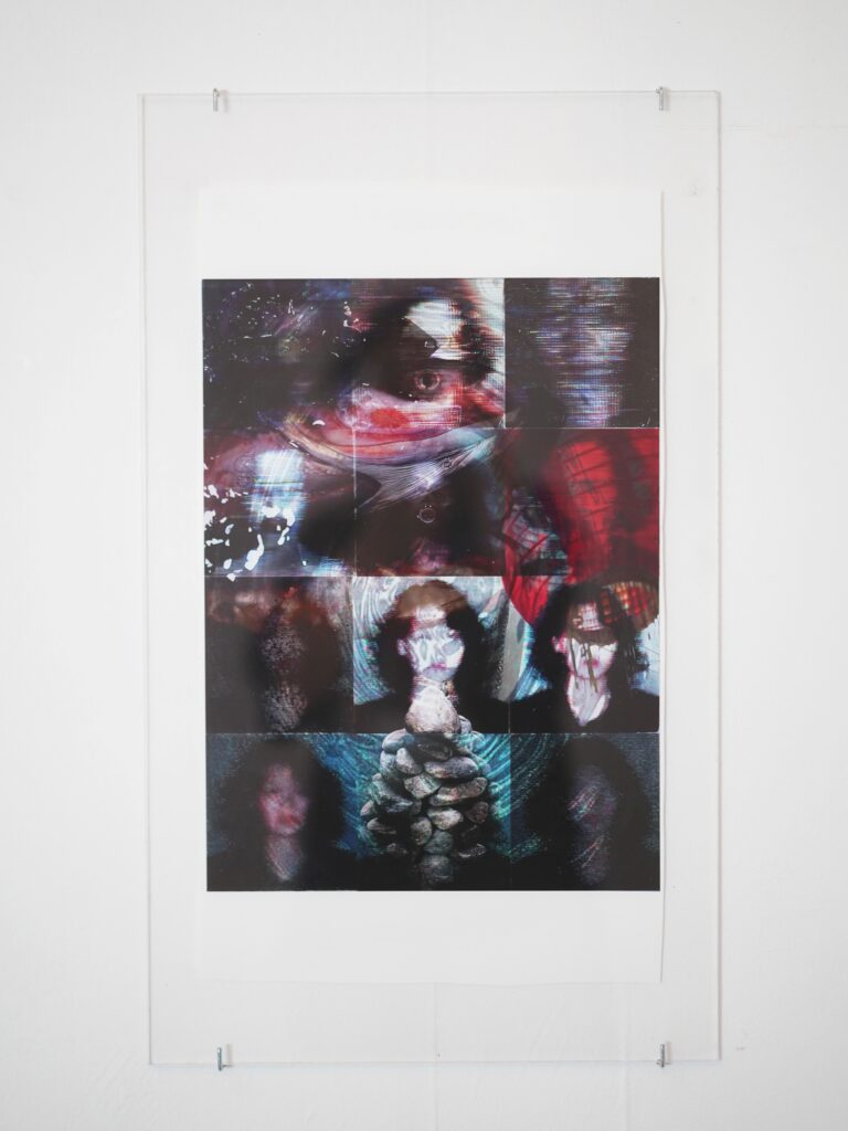 Temporary Monument, 2026. A digital work printed on backlight film, featuring layered imagery illuminated through a translucent surface.