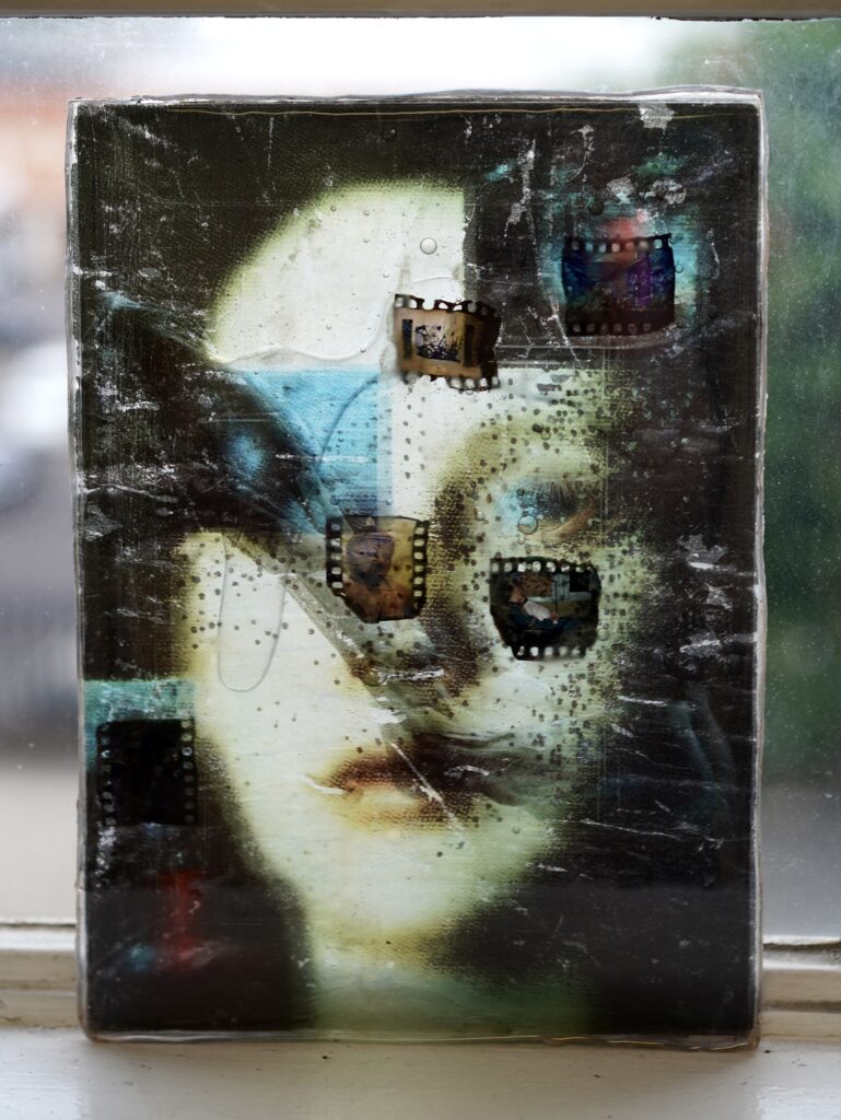 Blind Spot Inventory, 2026. A small mixed-media work combining layered imagery, fragmented textures and material traces.