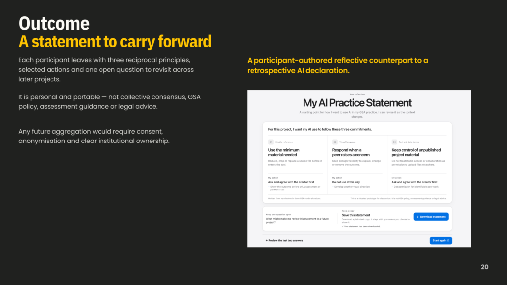 Final statement produced by the My AI Practice Statement reflection tool.