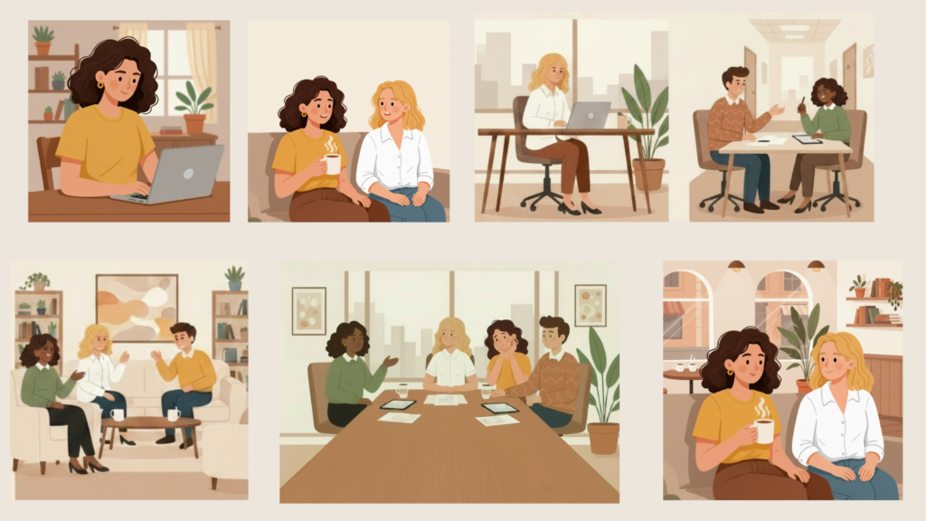 Storyboard of a woman speaking with the Complaints Collective
