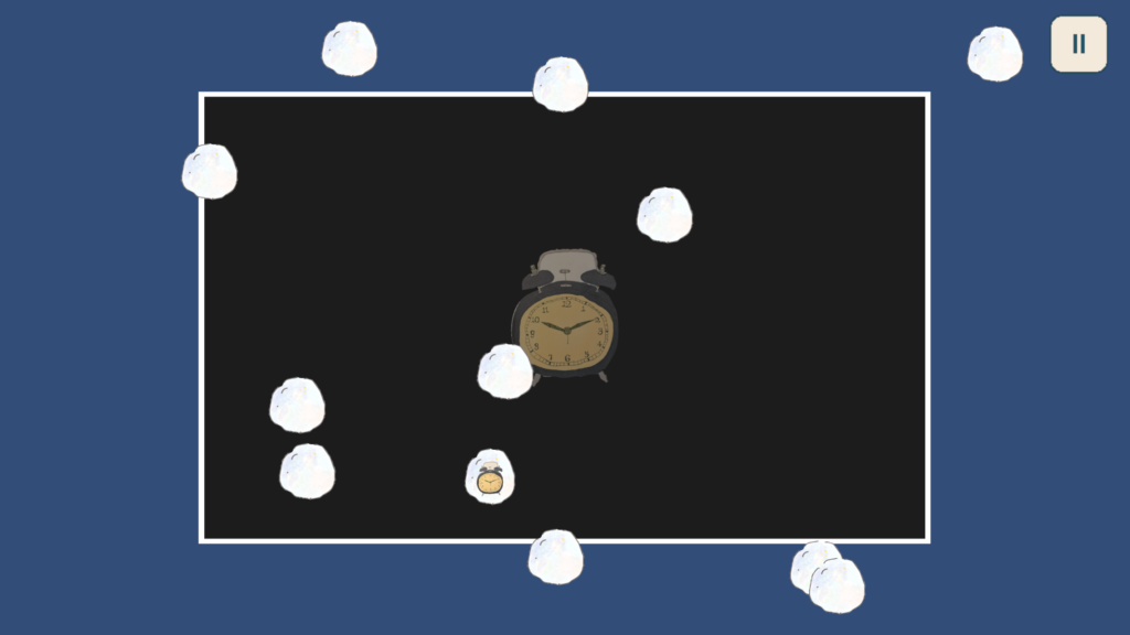 Clock Task showing an alarm clock target surrounded by multiple white visual distractions.