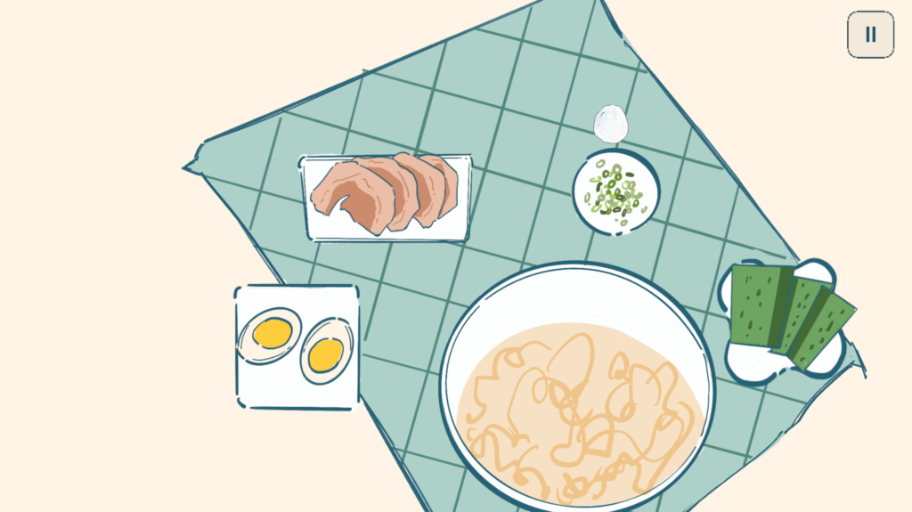 Eating Task showing a top-down table with several food items used in a memory and information-filtering task.